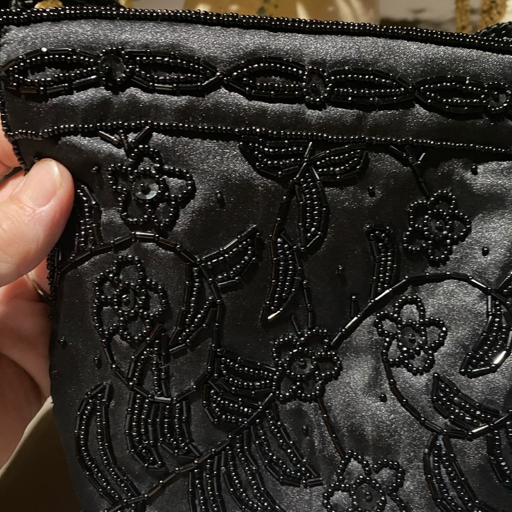 Black Floral Beaded Evening/Shoulder Bag - Picture 9 of 12
